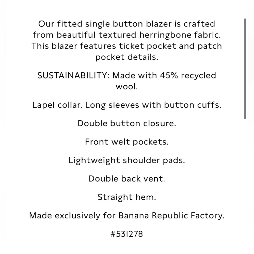 Banana Republic Factory women Wool-Blend Herringbone Blazer. Size 4. NWT! - Picture 13 of 14